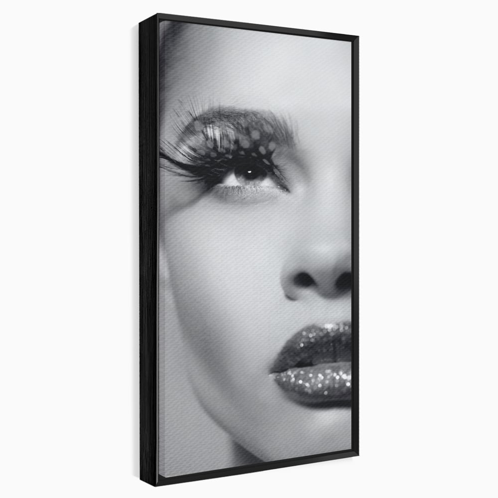 Tablou canvas cu tablou canvas cu portret alb-negru, in rama de aluminiu negru